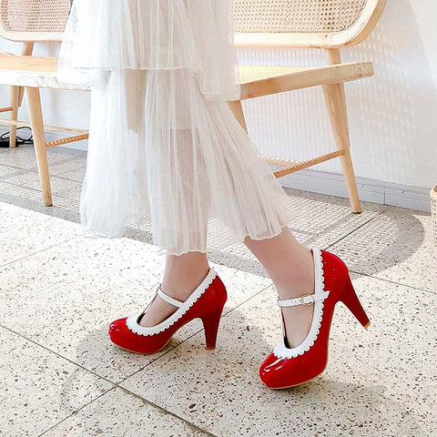 Mary Jane Chaussure Pin Up Petit Talon Chaussures Pin Up Rouges