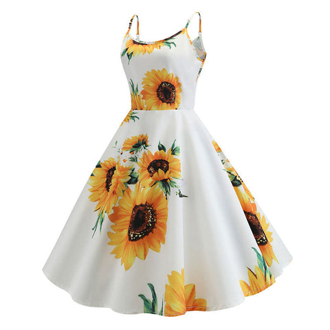 Robe vintage années 50 tournesols retro pin-up dress floral