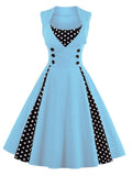 Robe Colorée Années 50 à Pois Grande Taille - Bleu / L