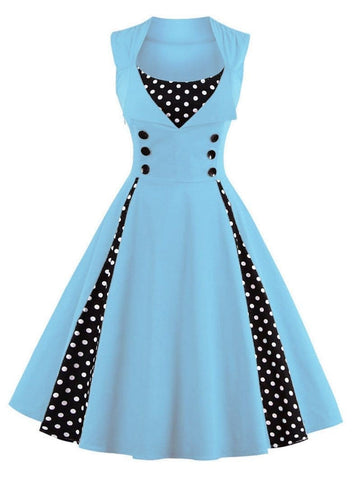 Robe Colorée Années 50 à Pois Grande Taille - Bleu / L