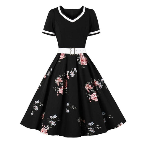 Robe Style Retro Grande Taille - Noir / L