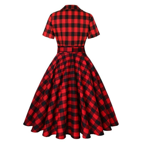 Robe années 50 vintage tartan rouge et noir retro pin-up dress